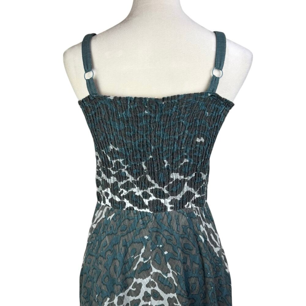 Soft Surroundings TALL Gray Teal Leopard Smocked Cotton Handkerchief Midi Dress - Picture 7 of 12
